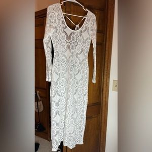 White lace swim cover up